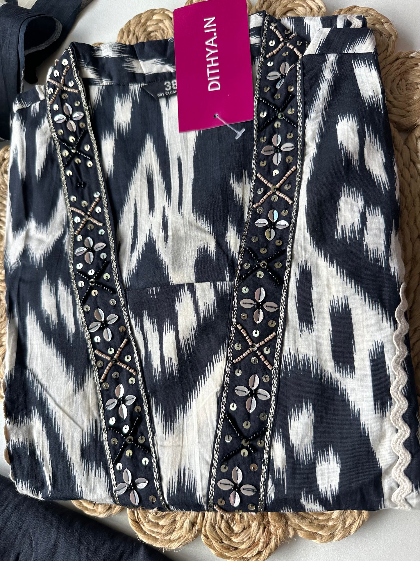 K108 - Mul cotton ikkat straight Kurti with pants and dupatta
