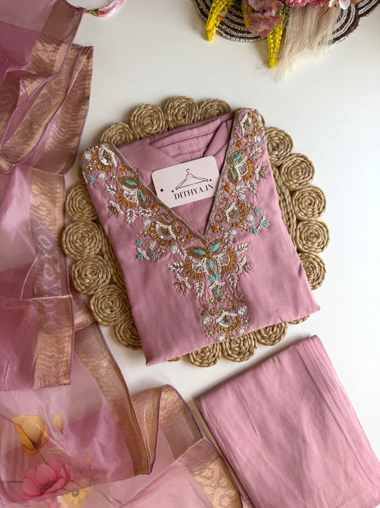K515 - Roman silk handwork straight Kurti with pants and dupatta