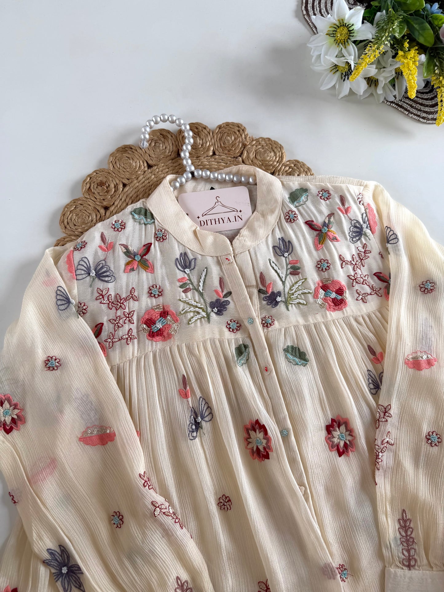 K483 - Pure Chinnon handwork coord set in 2 colours