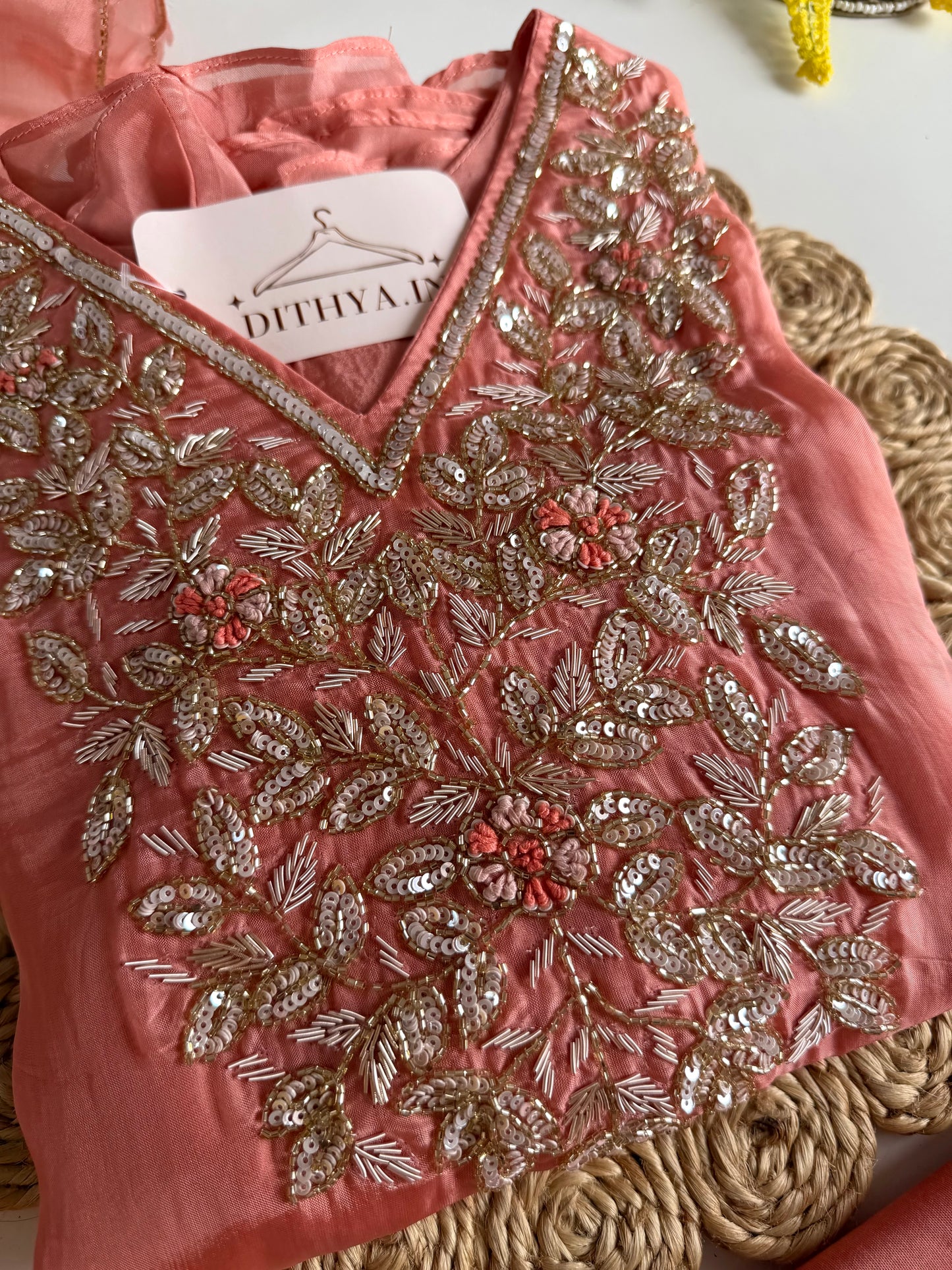 K204 - HO silk Aline handwork Kurti with pants and dupatta