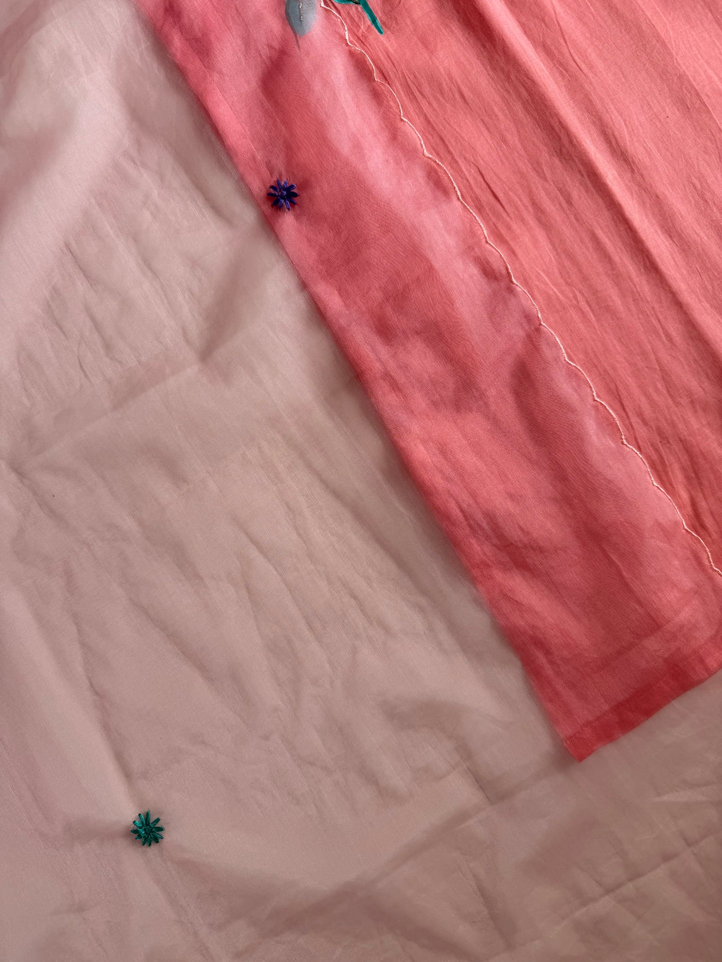 K672 - Mul cotton handwork straight Kurti with pants and dupatta