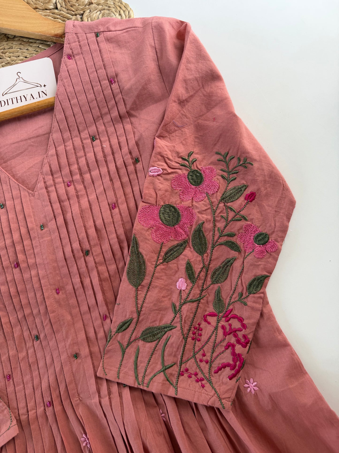 K449 - Mul cotton pintex embroidered Anarkali with pants and dupatta