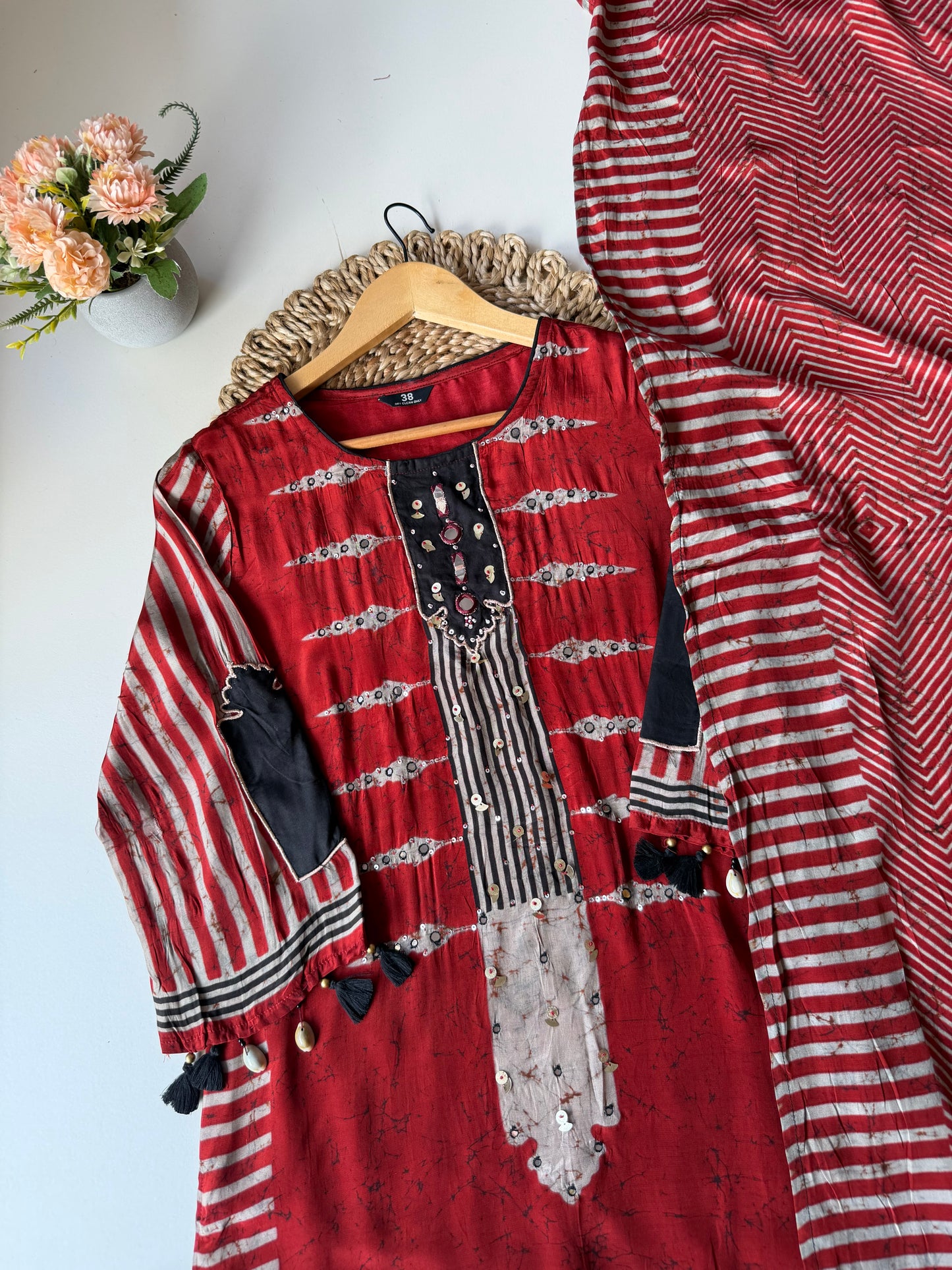 K145 - Pure crape Ajrakh straight Kurti with pants and dupatta