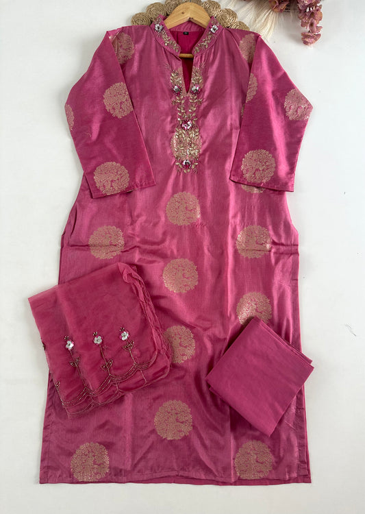 D219 - Dola silk straight kurti with pants and dupatta
