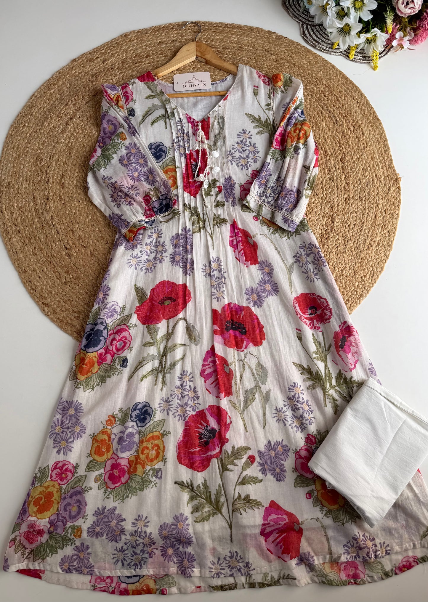 K455 - Mul cotton printed Aline Kurti with pants