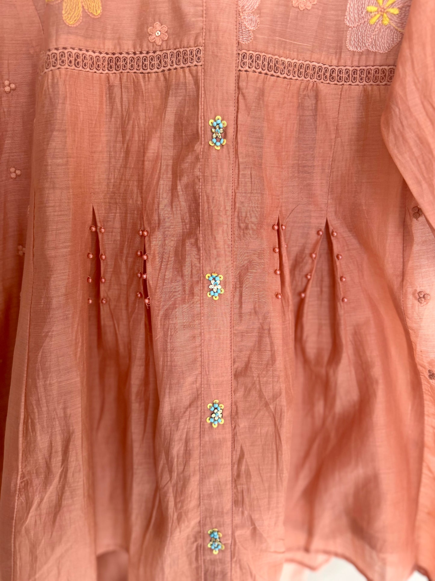K555 - Mul chanderi embroidered coord set