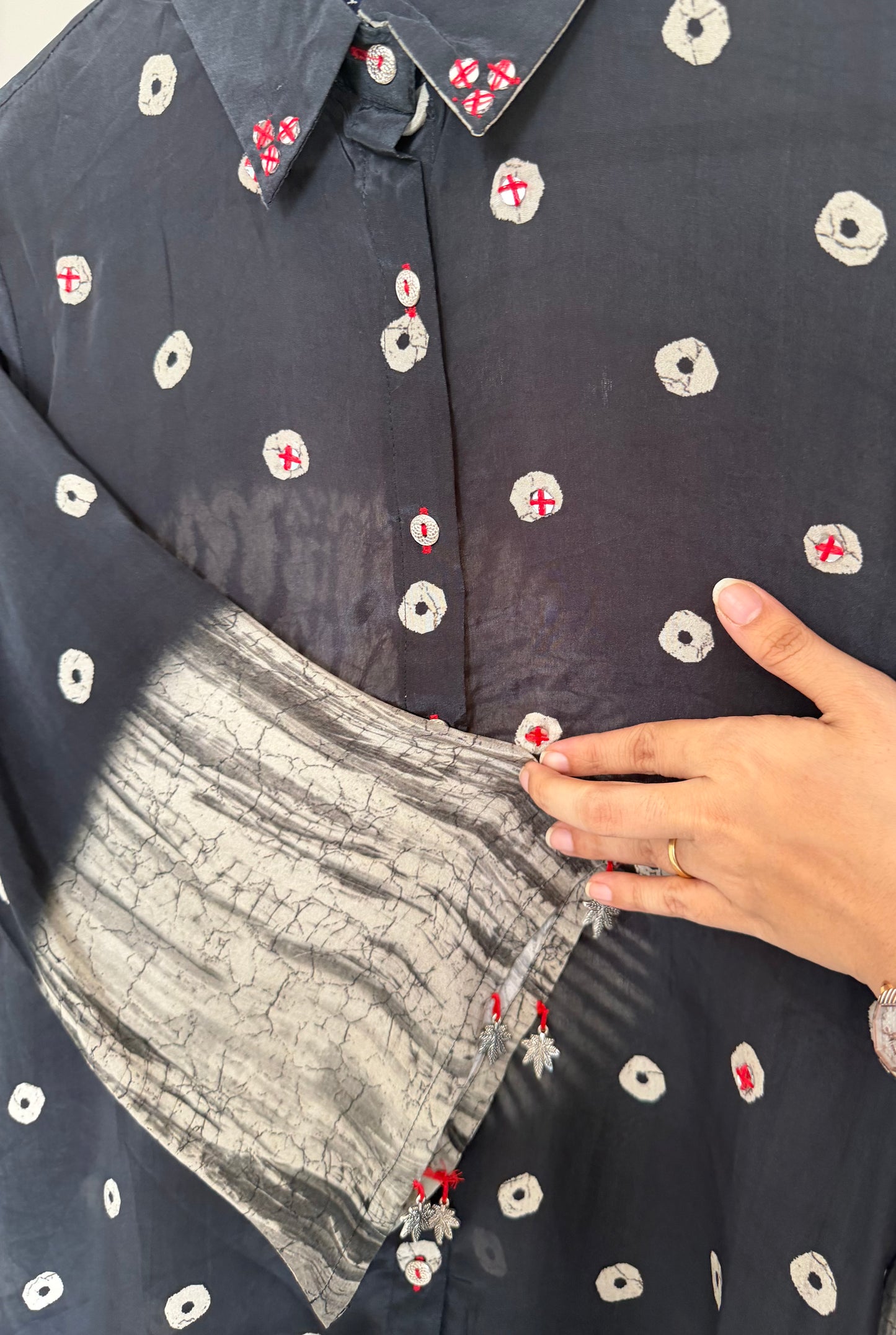 K149 - Pure crape bandhini shirts in 4 colours