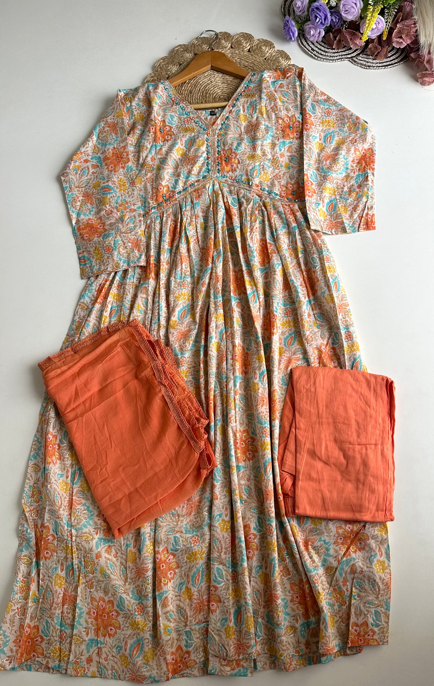 D190 - Muslin silk Alia cut Anarkali with pants and dupatta