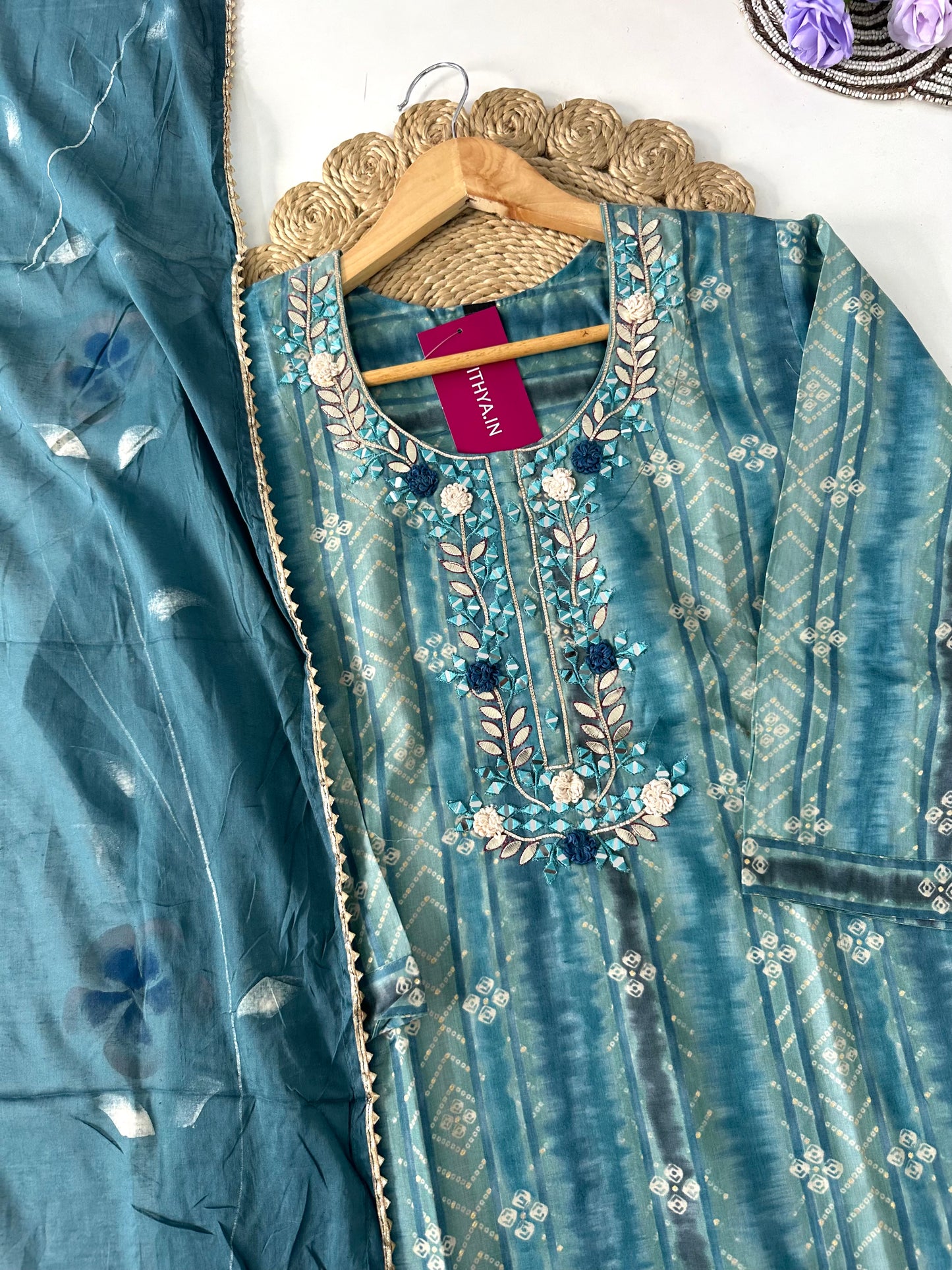 D082 -Muslin silk straight kurti with pants and dupatta