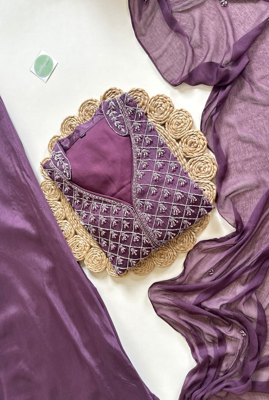K030 - Heavy handwork Chinnon Short Top with palazzo and dupatta