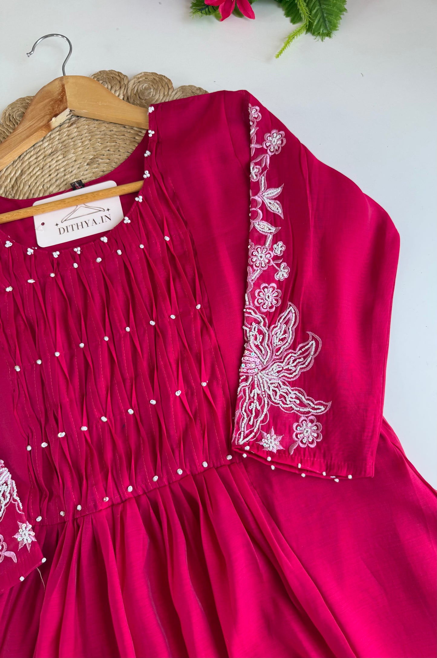 K040 - Surat Mul chanderi embroidered Anarkali with pants and dupatta in 2 colours