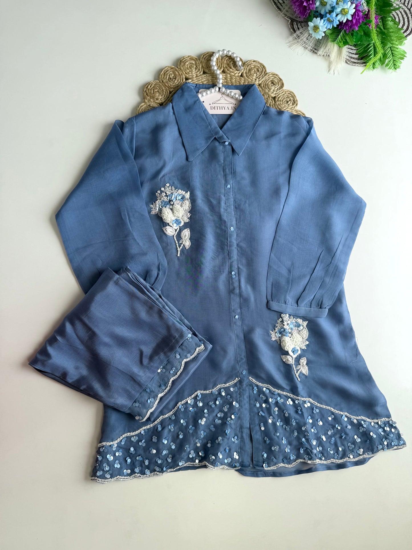 K247 - Pure viscose organza handwork coord set