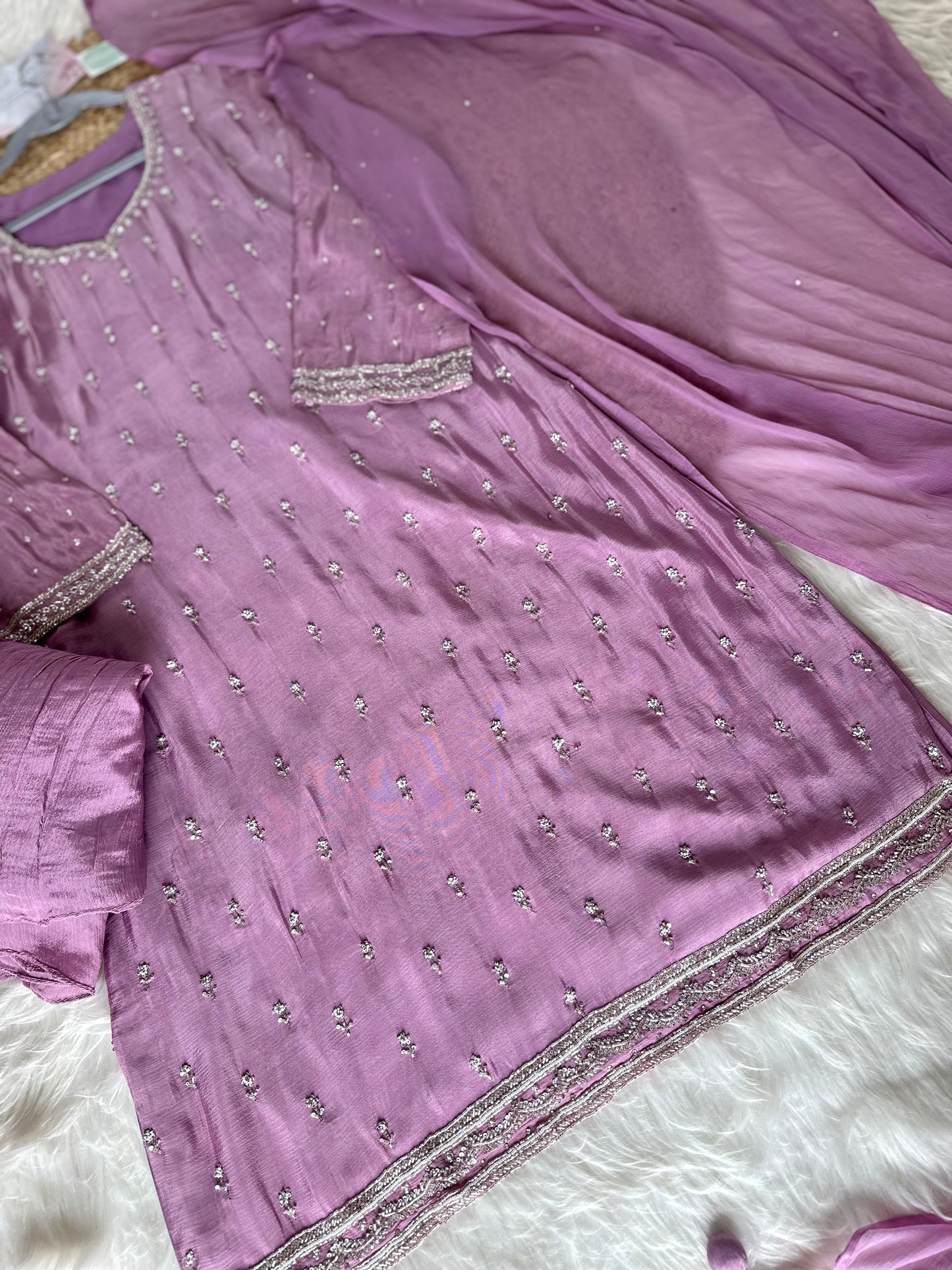 K312 - Chinnon Kurti with sharara pants and dupatta