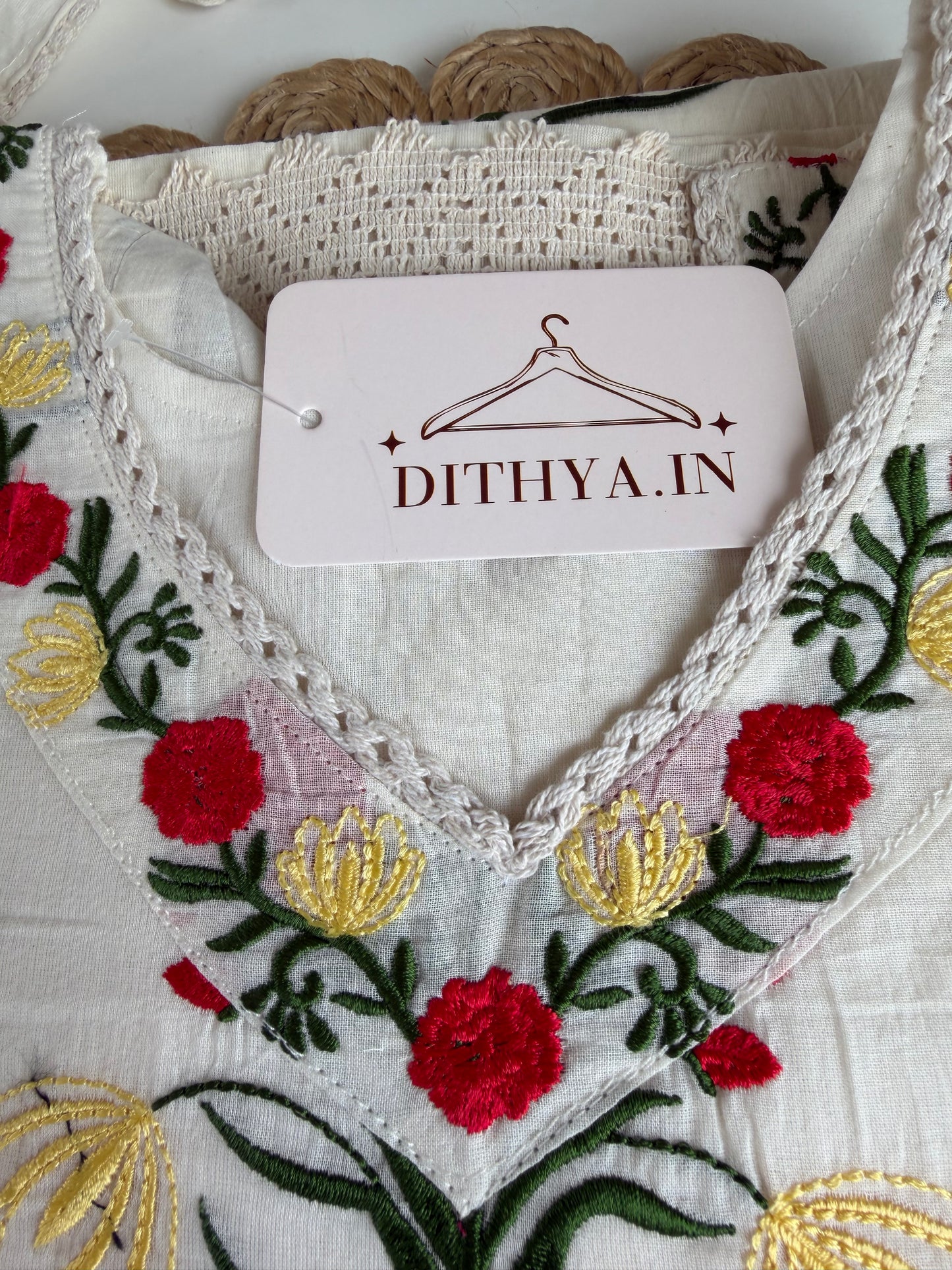 K670 - Mul cotton embroidered straight Kurti with pants and dupatta