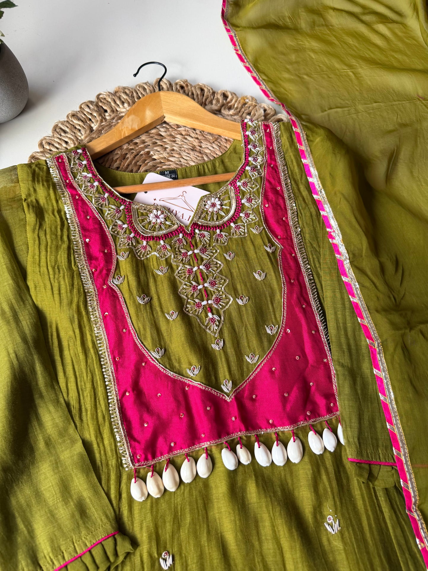 K051 - Mul chanderi handwork Anarkali with pants and dupatta