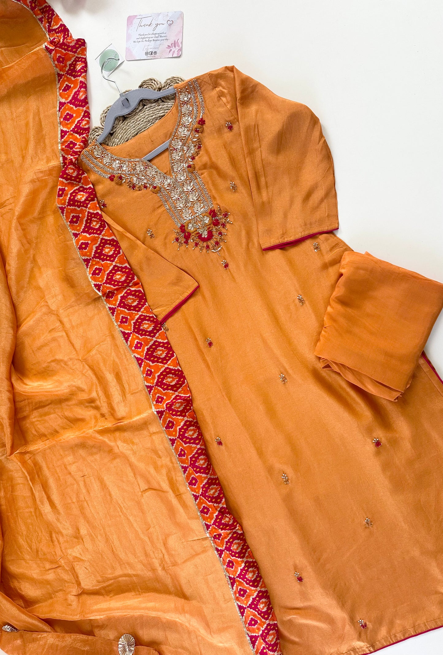 K333 - Dola silk Straight Kurti with straight pants and viscose organza dupatta .