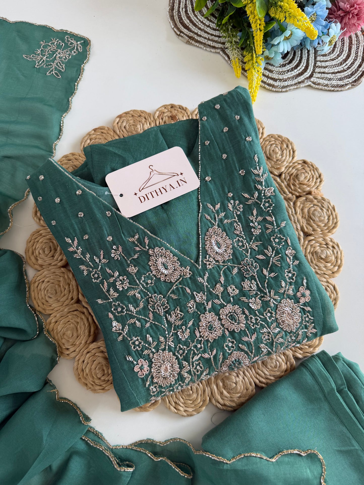 K540 - Mul chanderi handwork Anarkali with pants and dupatta