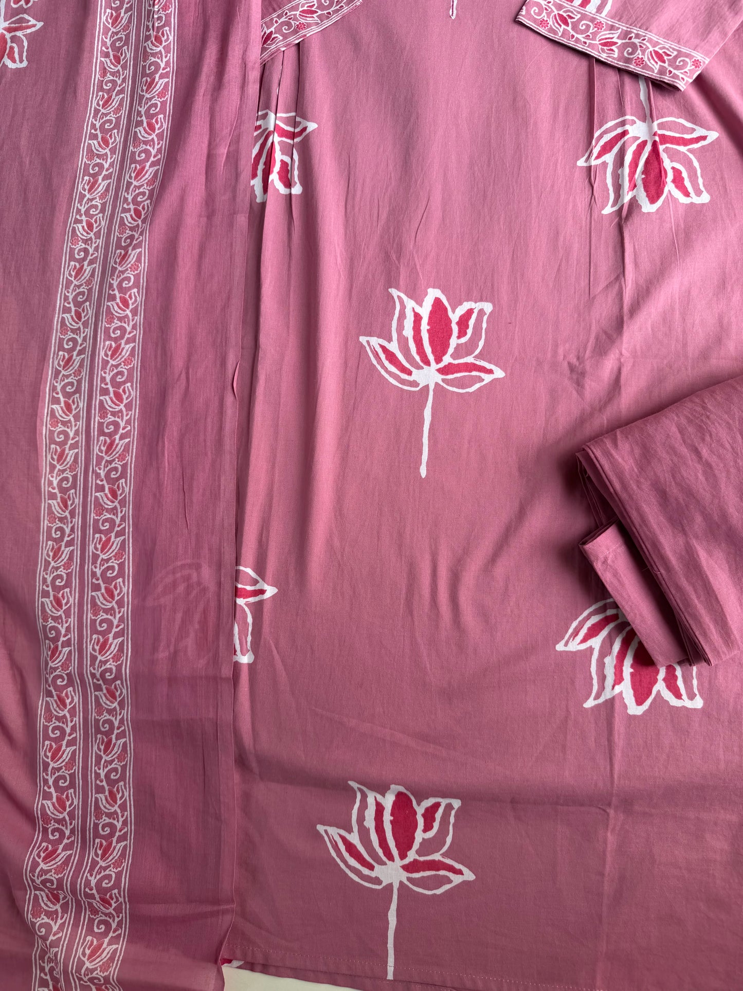 K164 - Mul cotton embroidered Aline Kurti with pants and dupatta in 3 colours