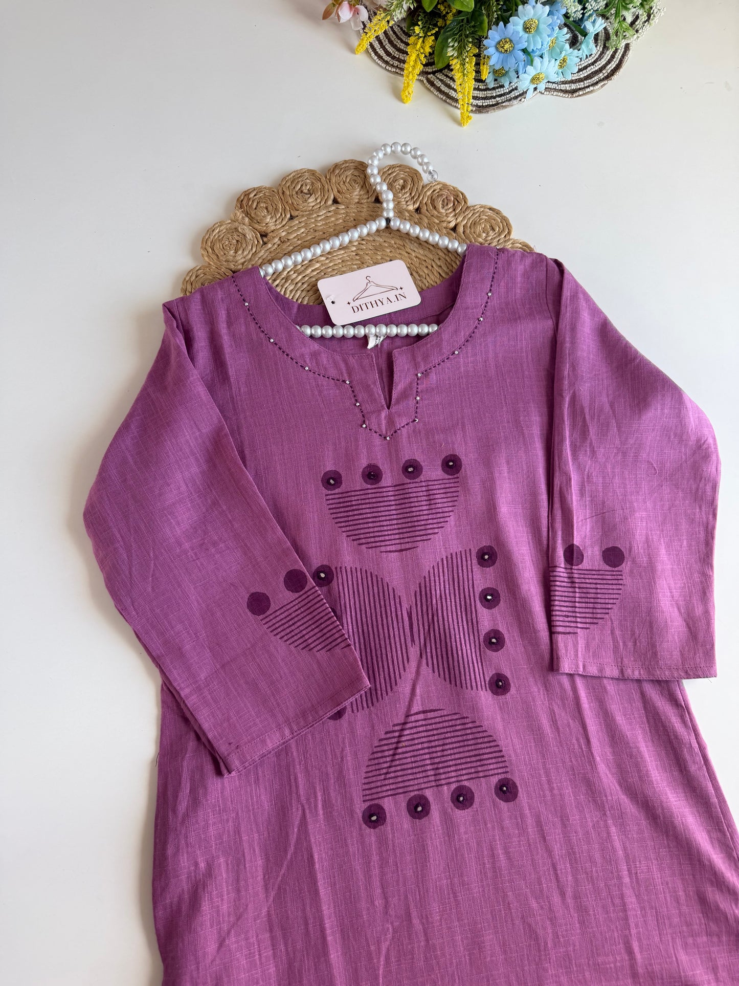 K685 - Linen cotton printed straight Kurti with pants