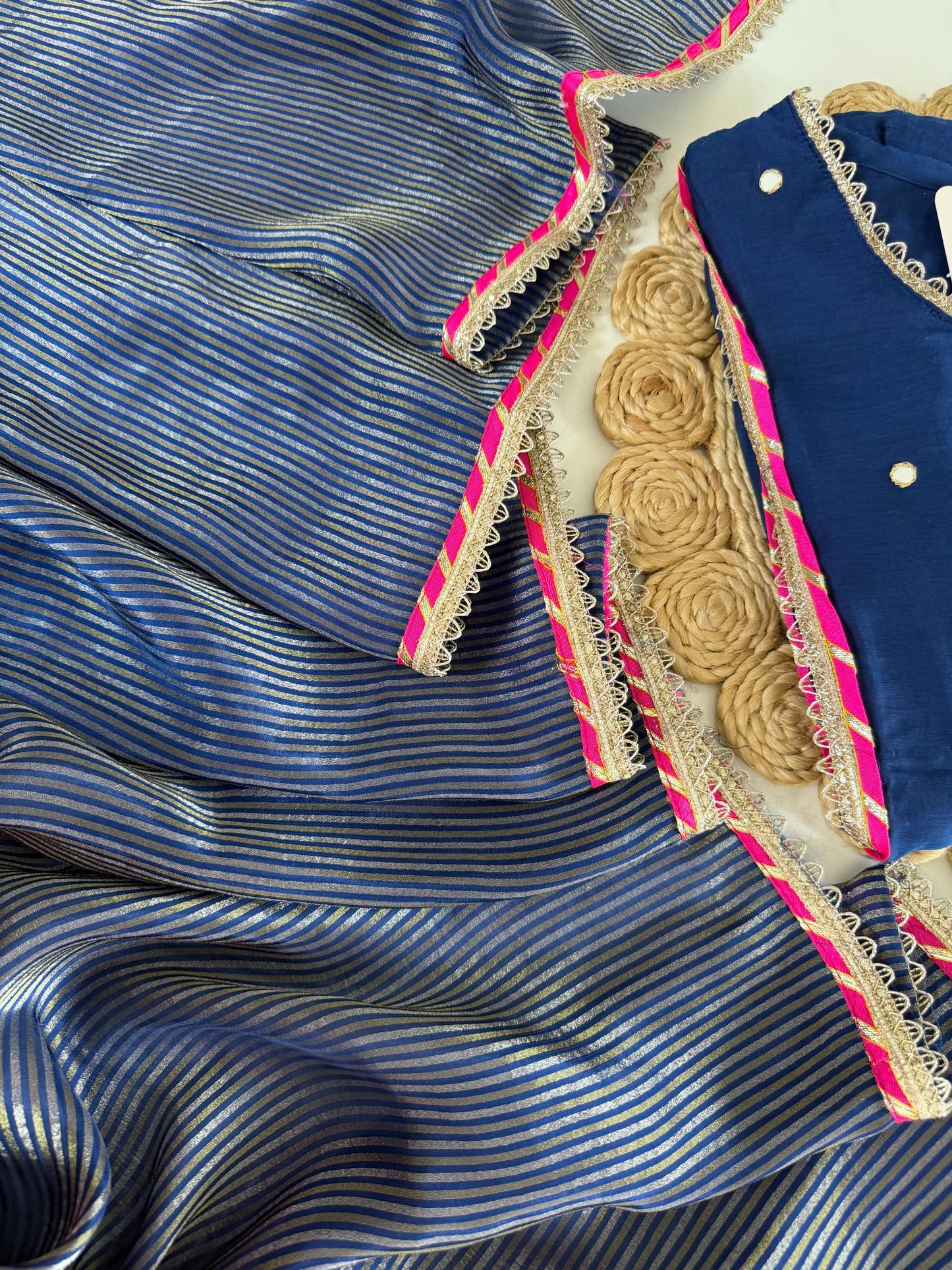 K118 - Mul chanderi handwork aline Kurti with pants and dupatta