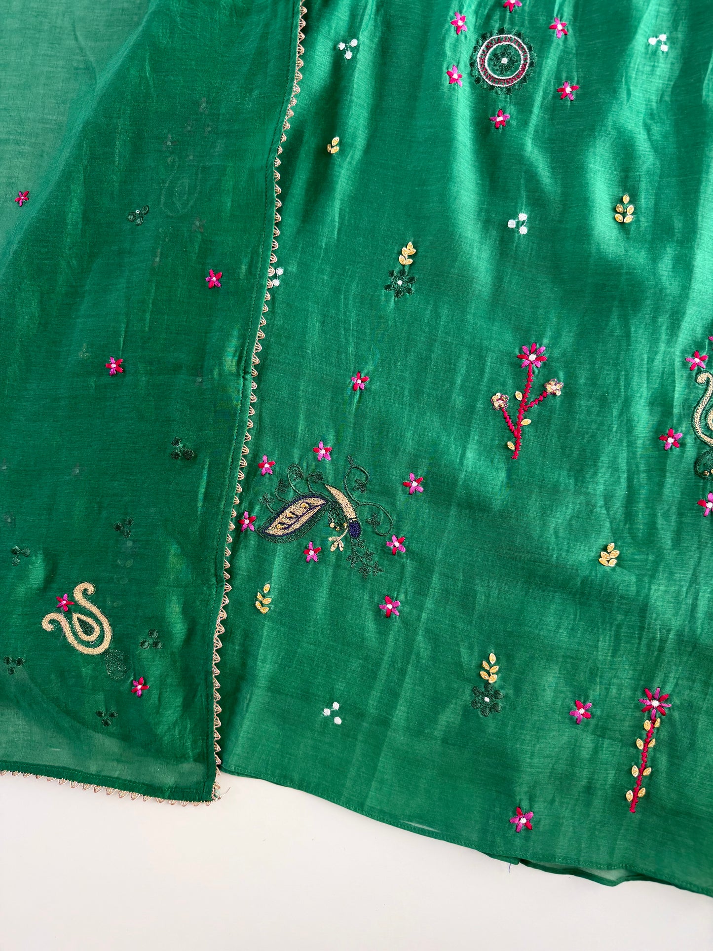 K618 - Mul chanderi handwork aline Kurti with pants and dupatta