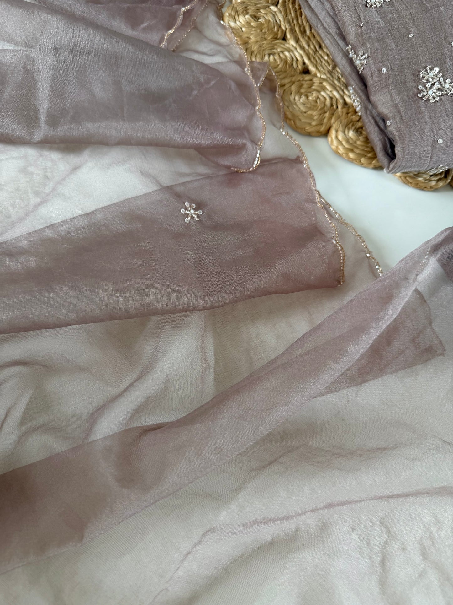 K229 - Mul chanderi handwork Anarkali with pants and dupatta