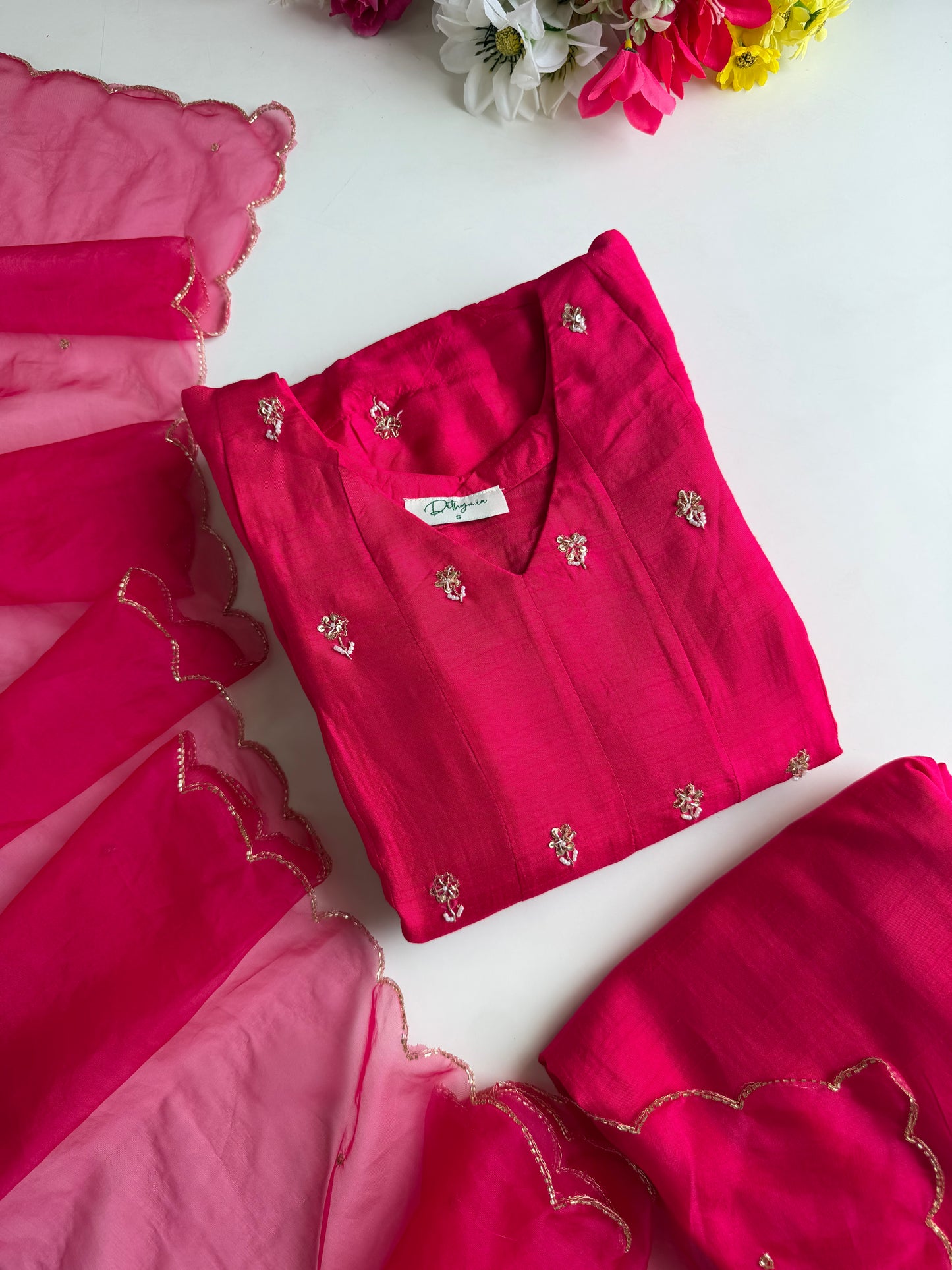 K180 - Russian silk handwork Anarkali with pants and dupatta