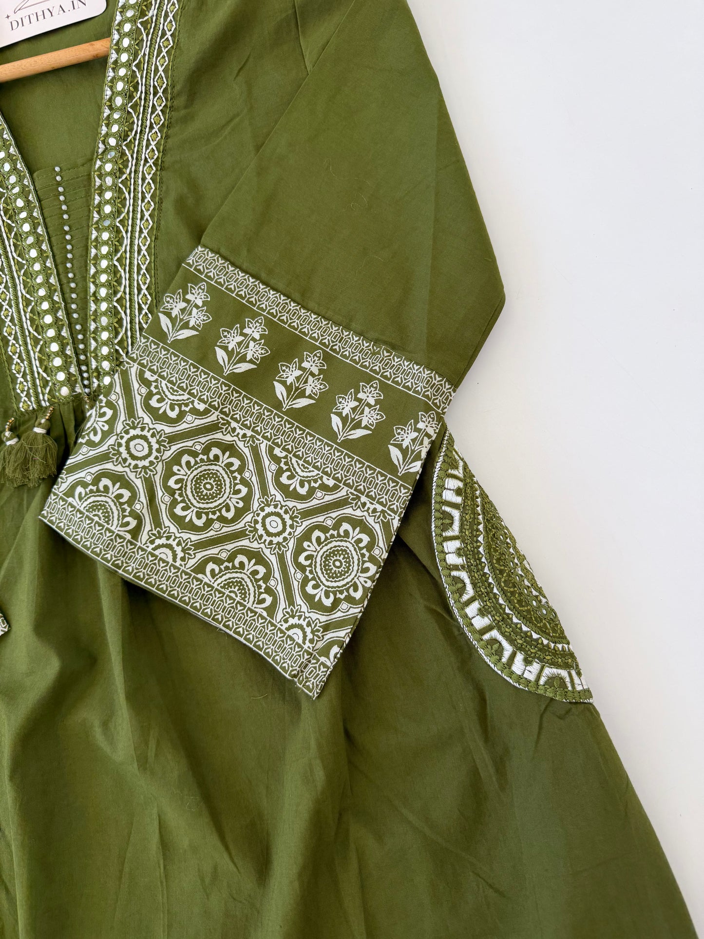 K259 - Mul cotton embroidered Aline Kurti with pants and dupatta