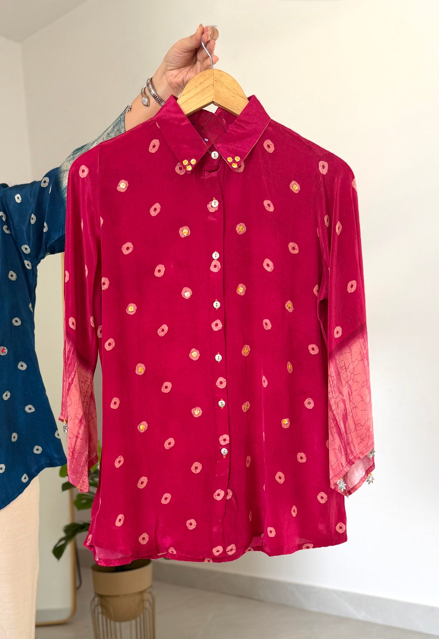 K149 - Pure crape bandhini shirts in 4 colours