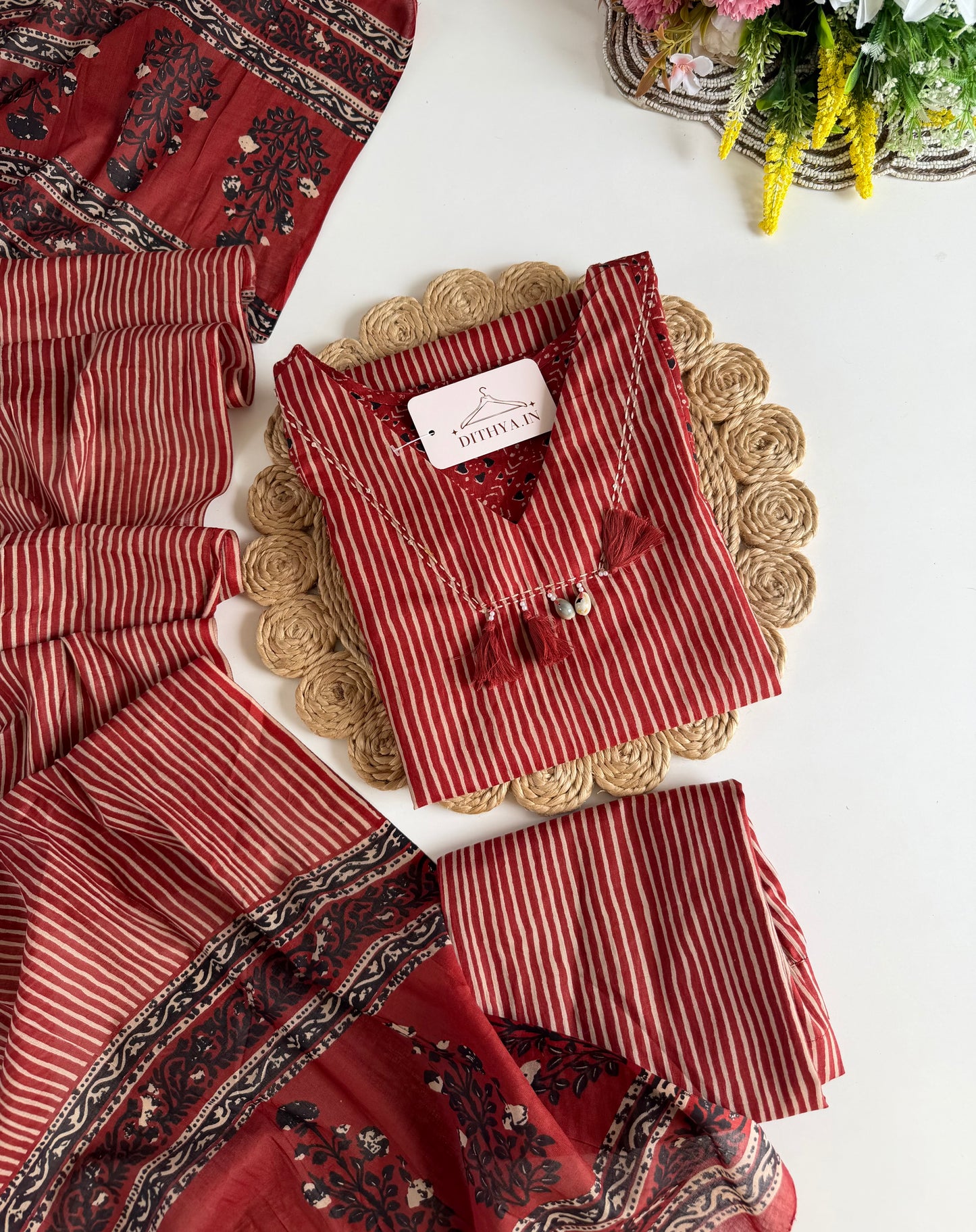 K680 - Mul cotton printed straight Kurti with pants and dupatta