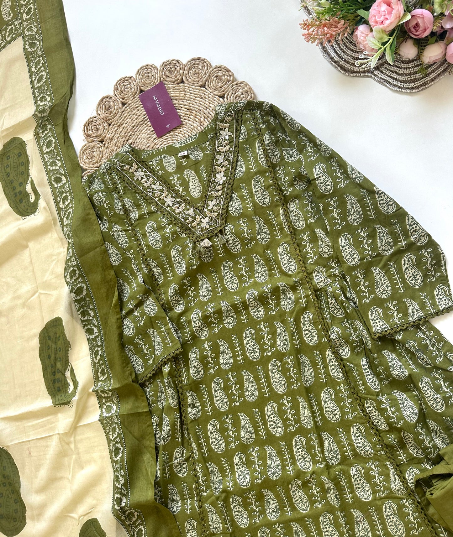 K354 - Printed cotton Anarkali with pants and dupatta.