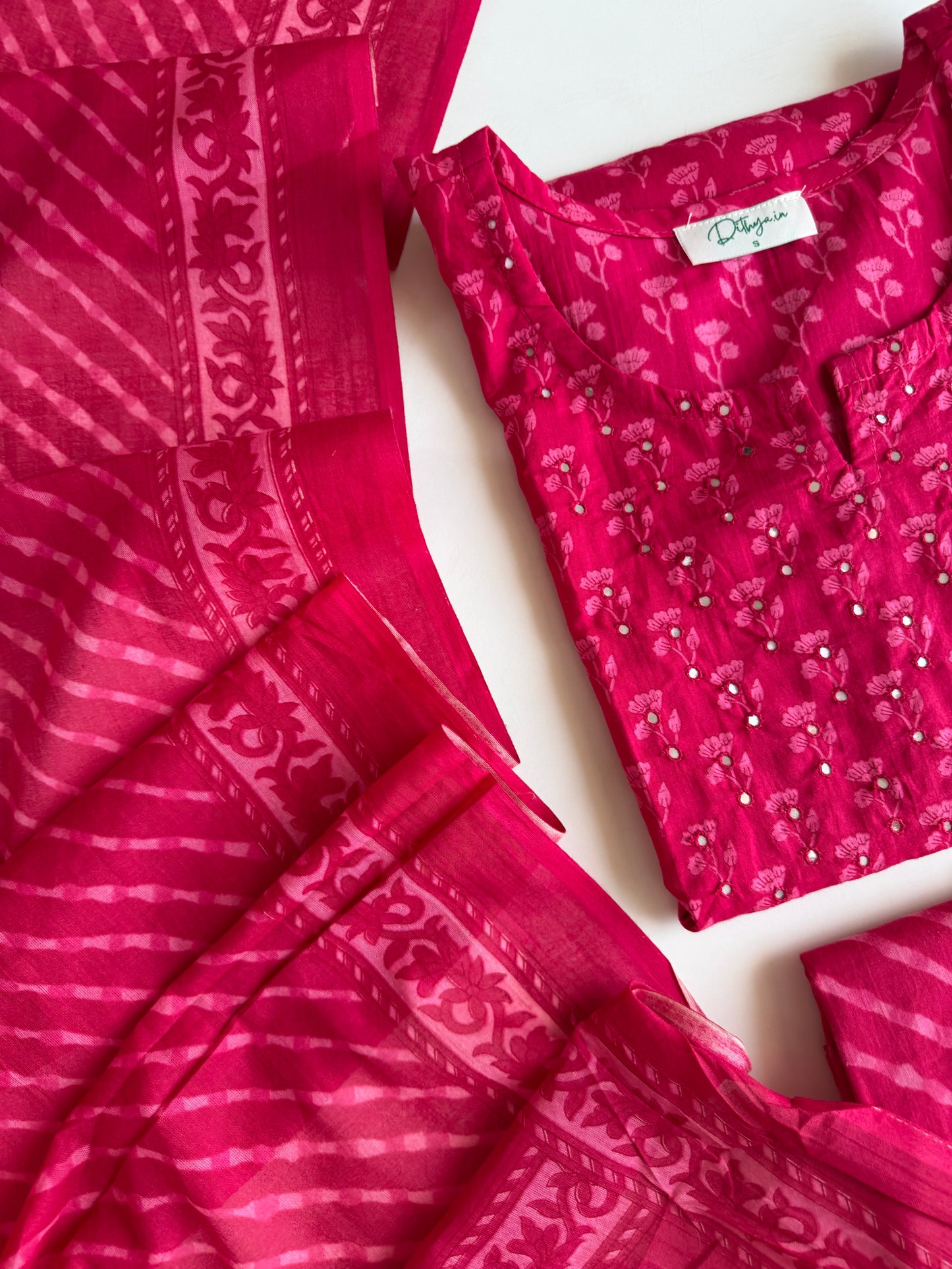 K443 - Mul cotton printed straight Kurti with pants and dupatta