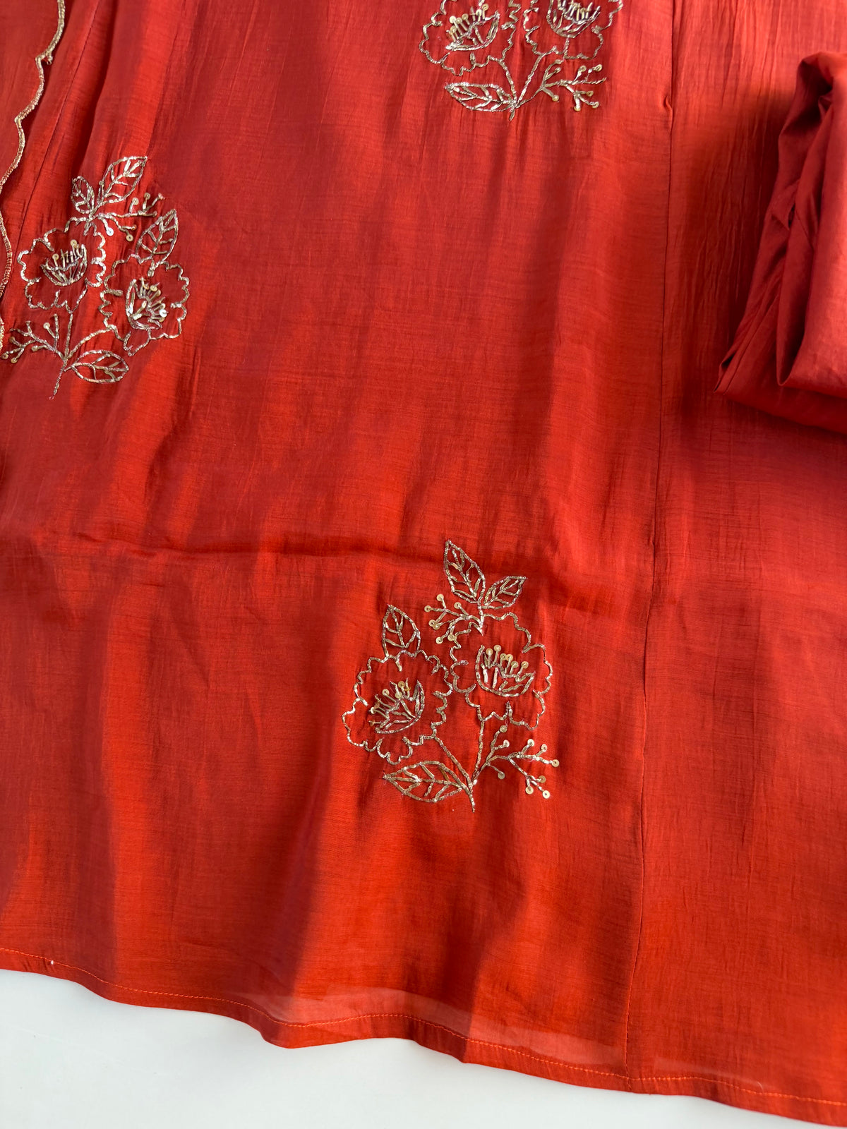 K306 - Surat Mul chanderi dabka work aline Kurti with pants and dupatta