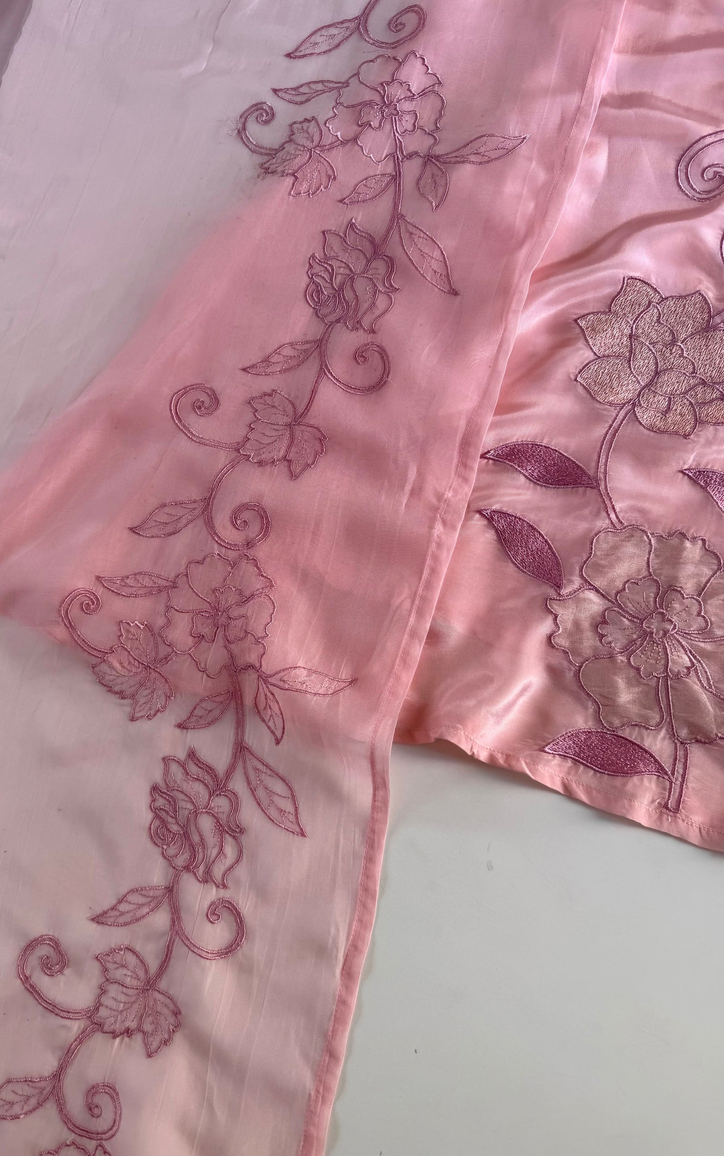 K393 - Viscose organza appliqué work Aline Kurti with pants and dupatta