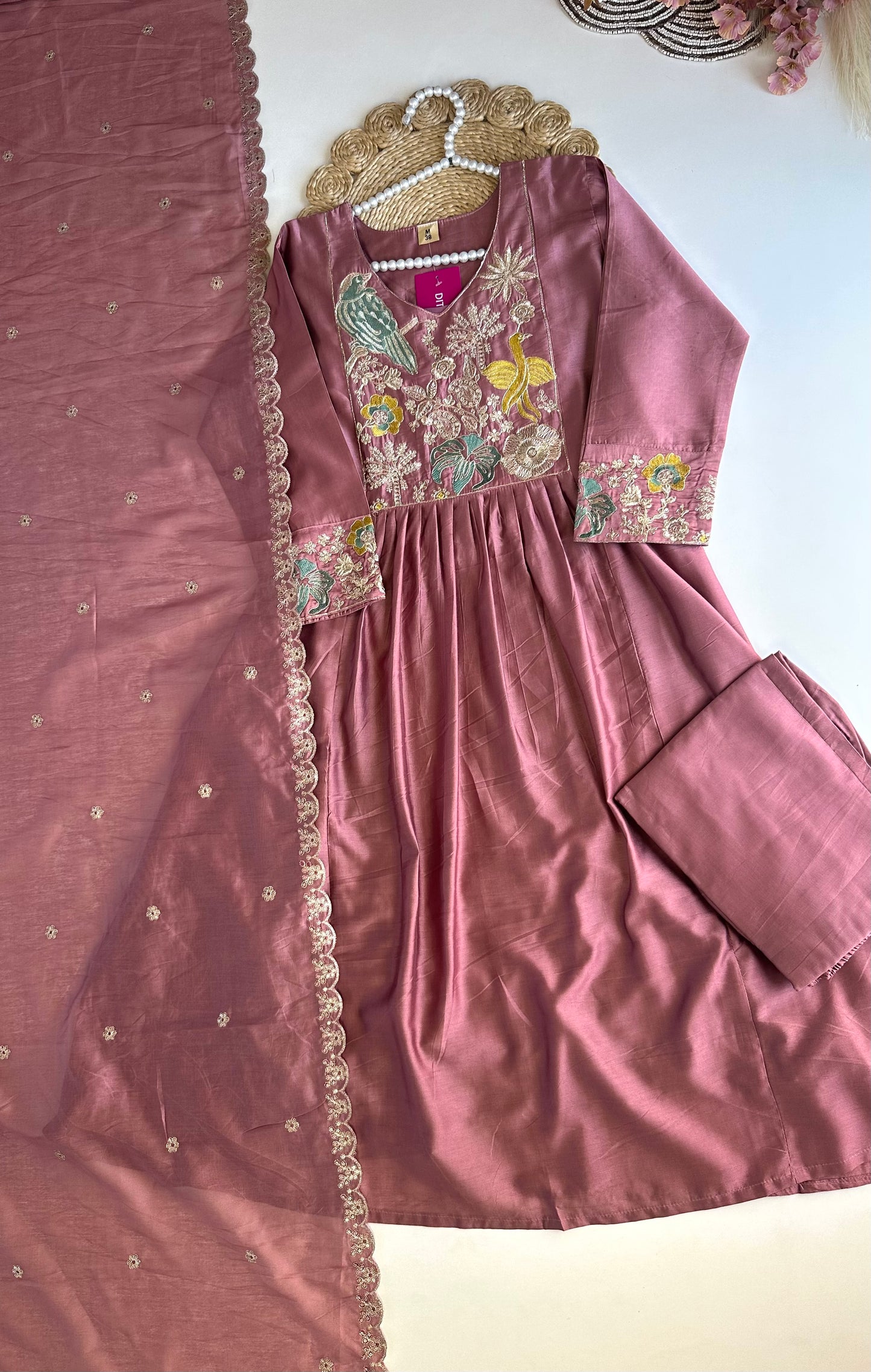 K458 - Roman silk Anarkali with pants and dupatta