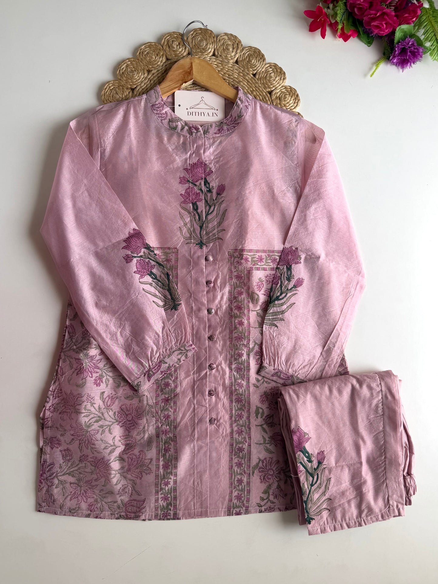 K140 - Chanderi block print coord set