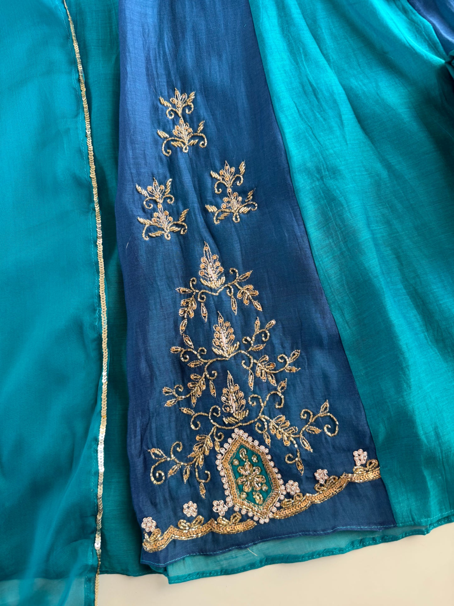 K704 - Mul chanderi handwork Anarkali with pants and dupatta