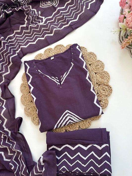K287 - Cotton Printed straight kurti with palazzo and dupatta