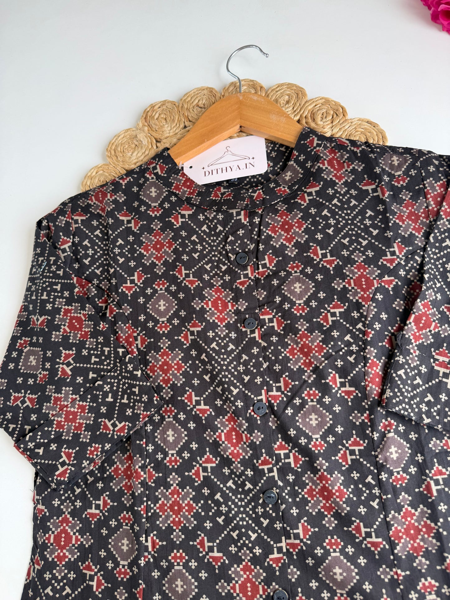 K524 - Mul cotton printed aline Kurti with pants