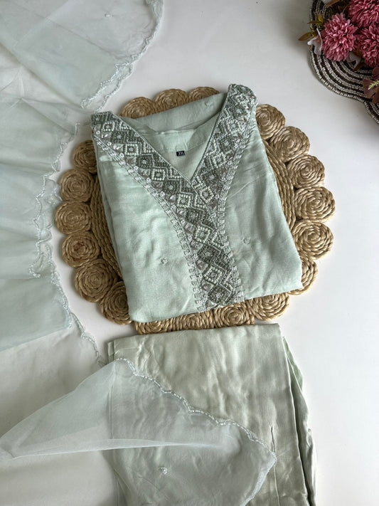 D063 -Russian silk straight kurti with pants and dupatta
