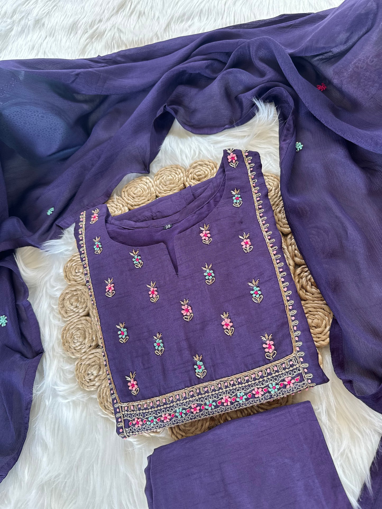 K033 - Russian silk kurti with pants and dupatta