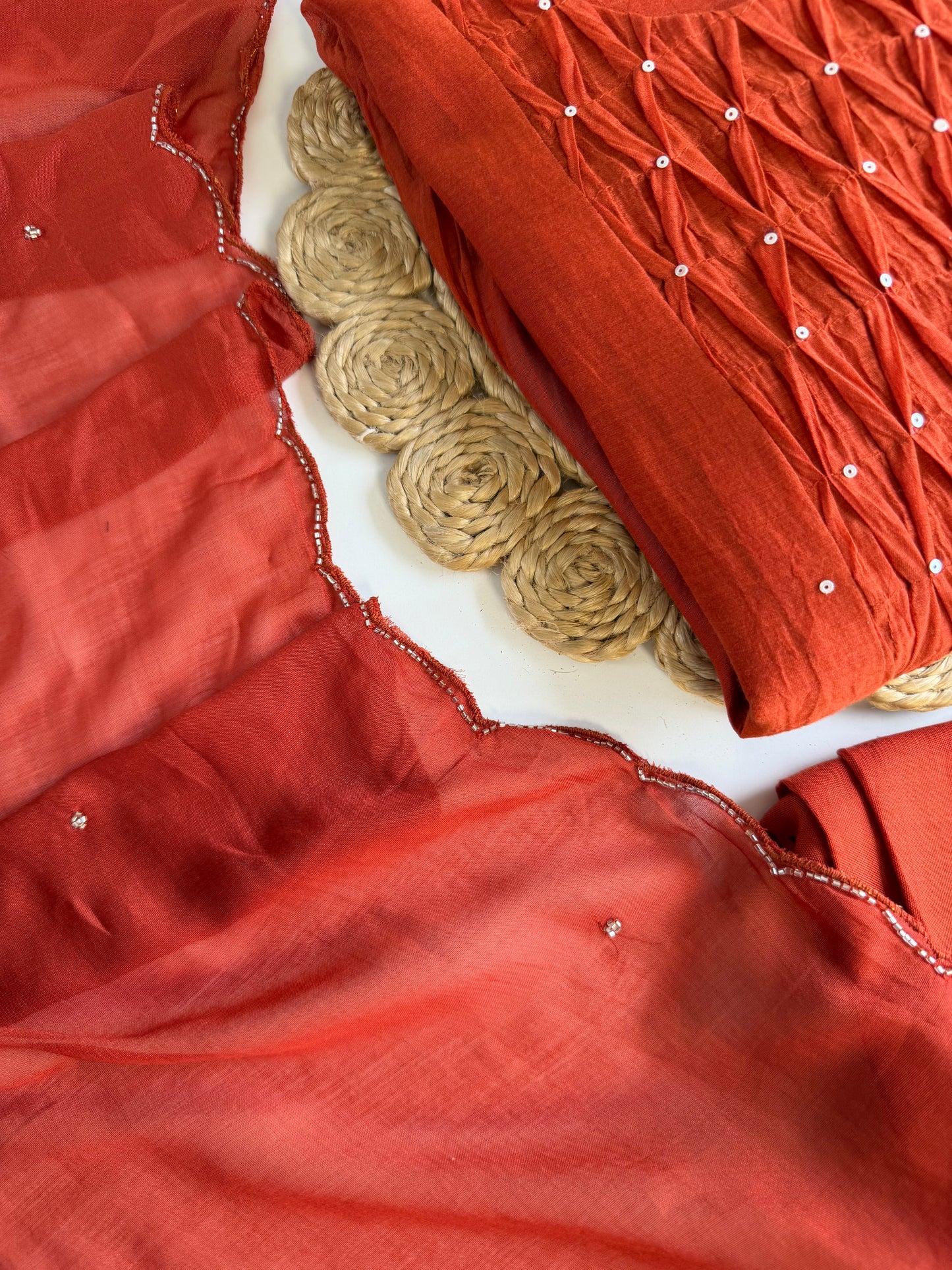 K217 - Mul chanderi handwork Anarkali with pants and dupatta