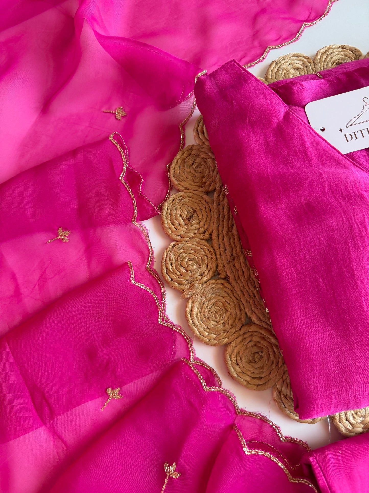 K616 - Mul chanderi handwork Aline Kurti with pants and dupatta