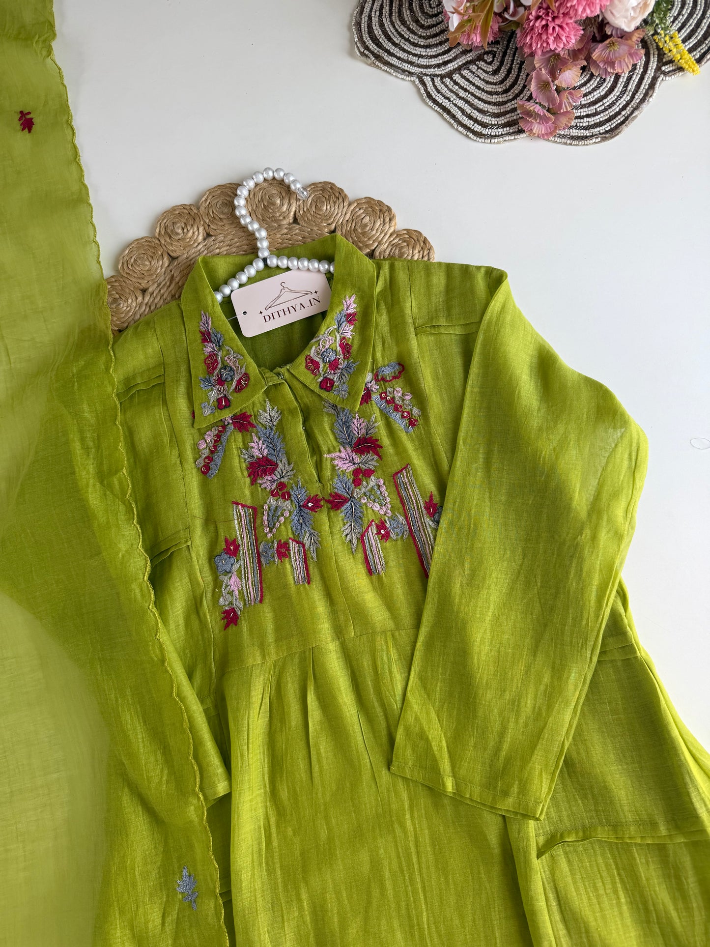 K143 - Mul chanderi handwork Anarkali with pants and dupatta