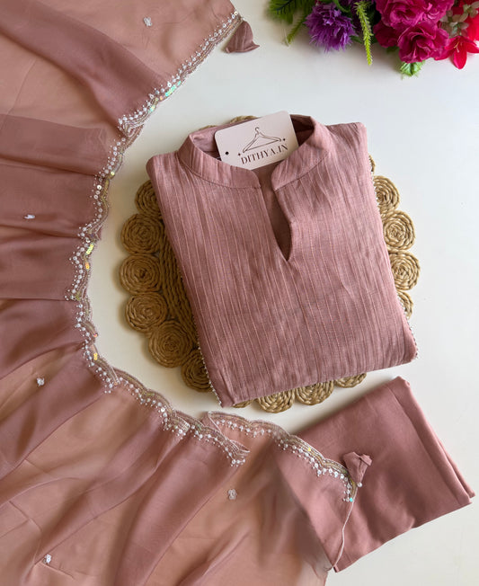 K318 - Mul chanderi handwork Anarkali with pants and dupatta