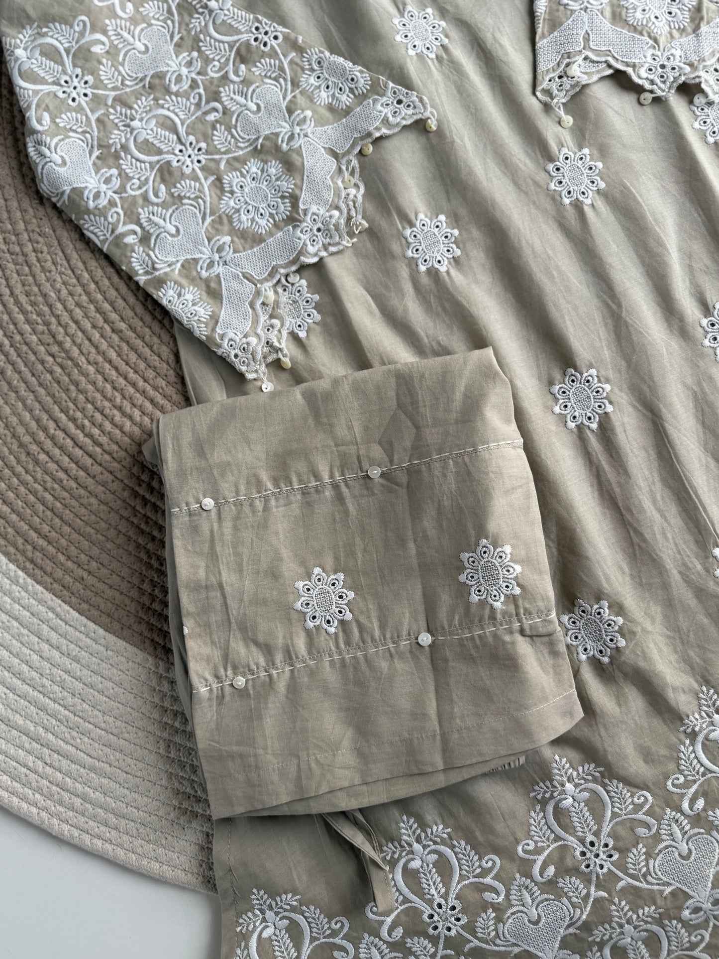 K718 - Cotton embroidered Aline Kurti with pants in 3 colours