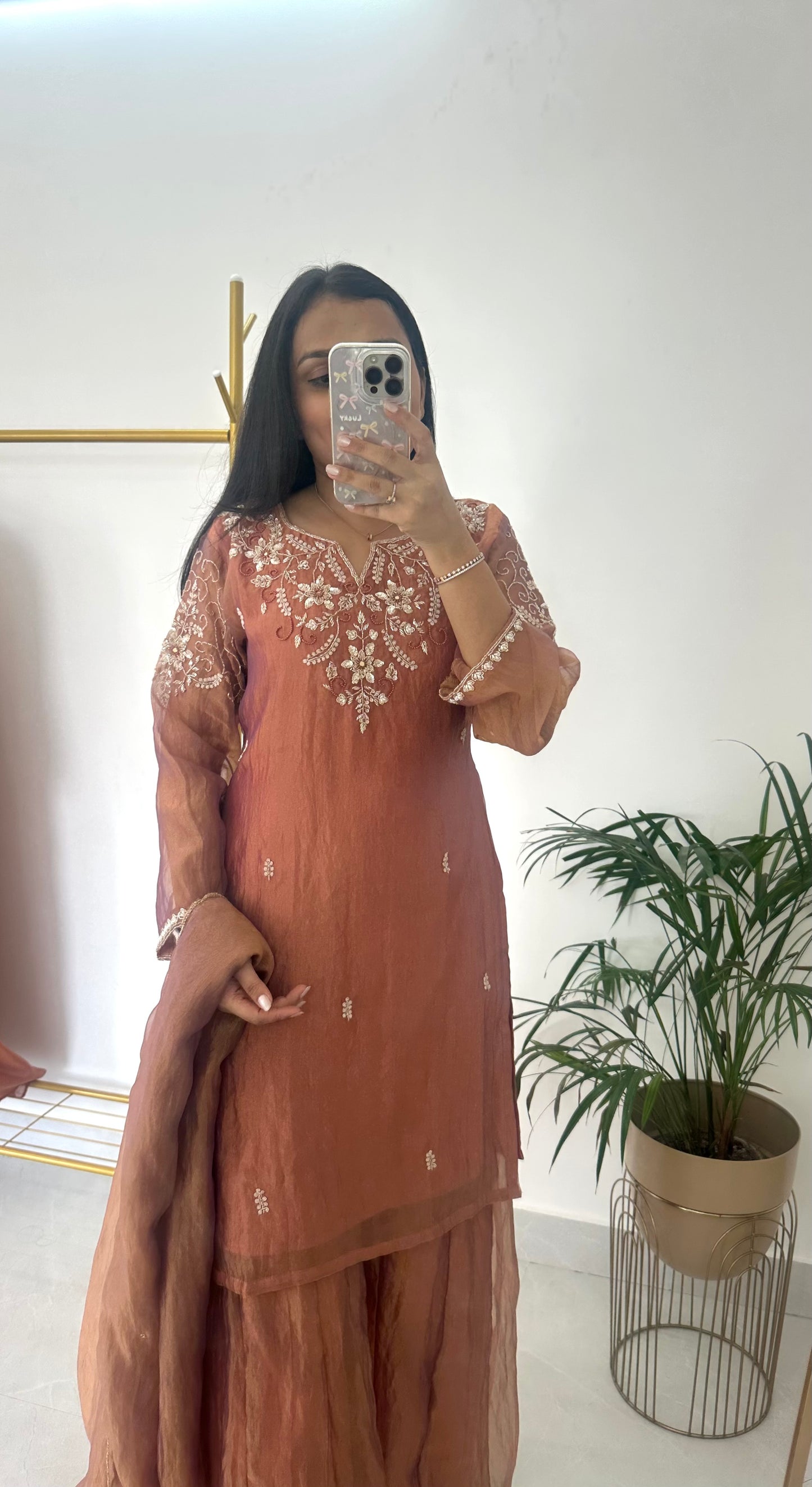 K180 - Tissue silk handwork short Kurti with palazzo and dupatta