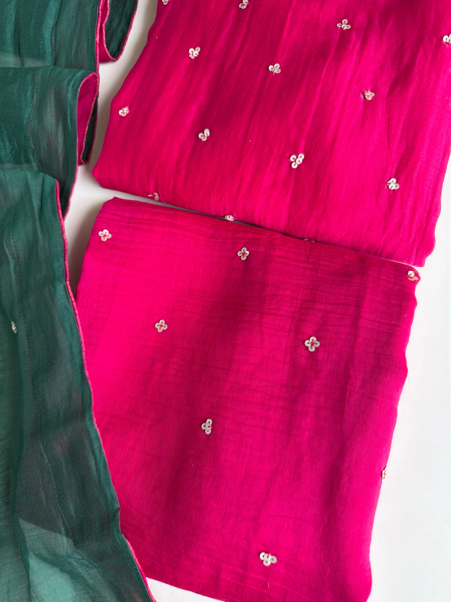 K345 - Mul chanderi handwork aline Kurti with pants and dupatta in 2 colours