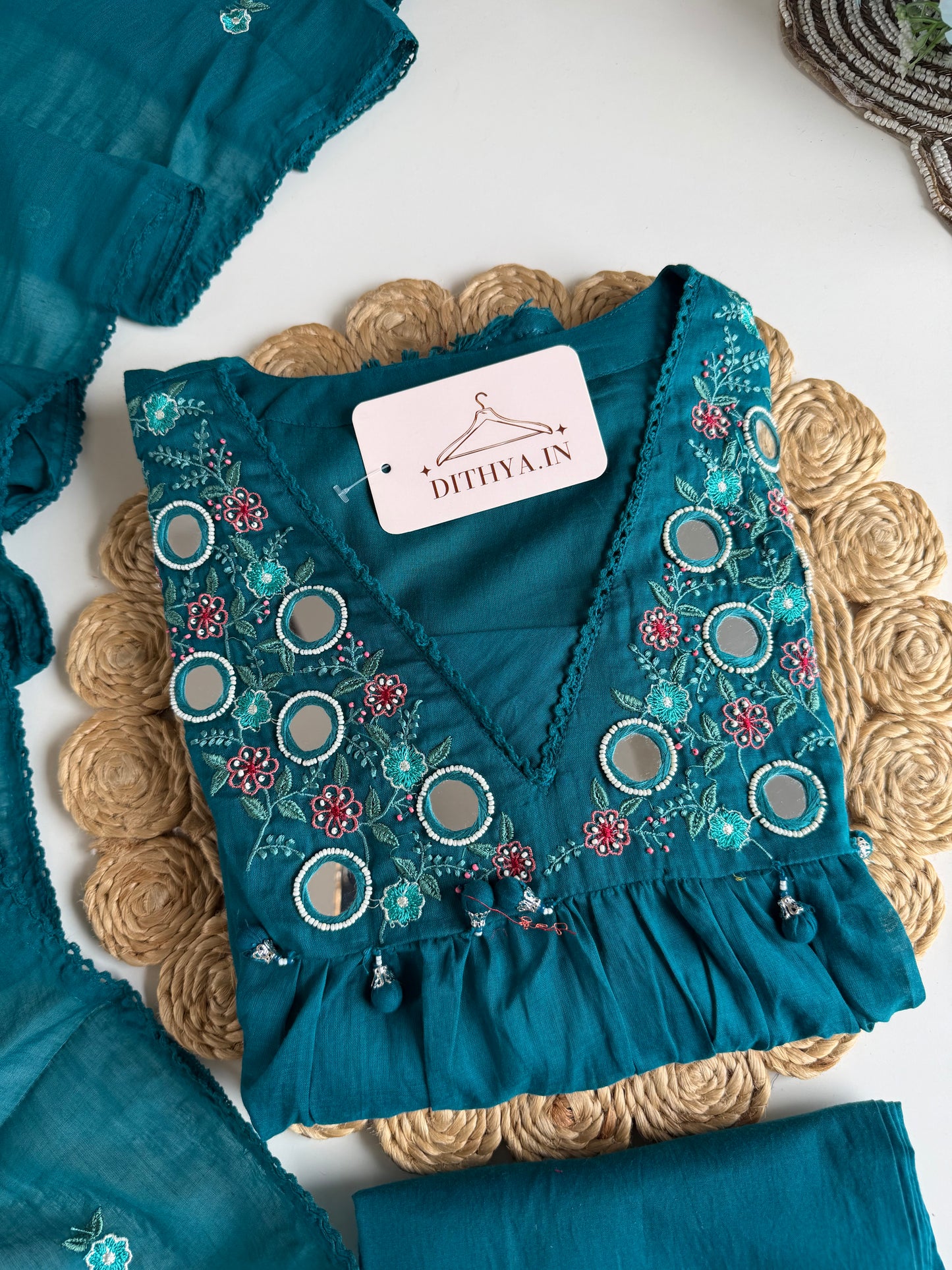 K231 - Mul cotton embroidered Anarkali with pants and dupatta