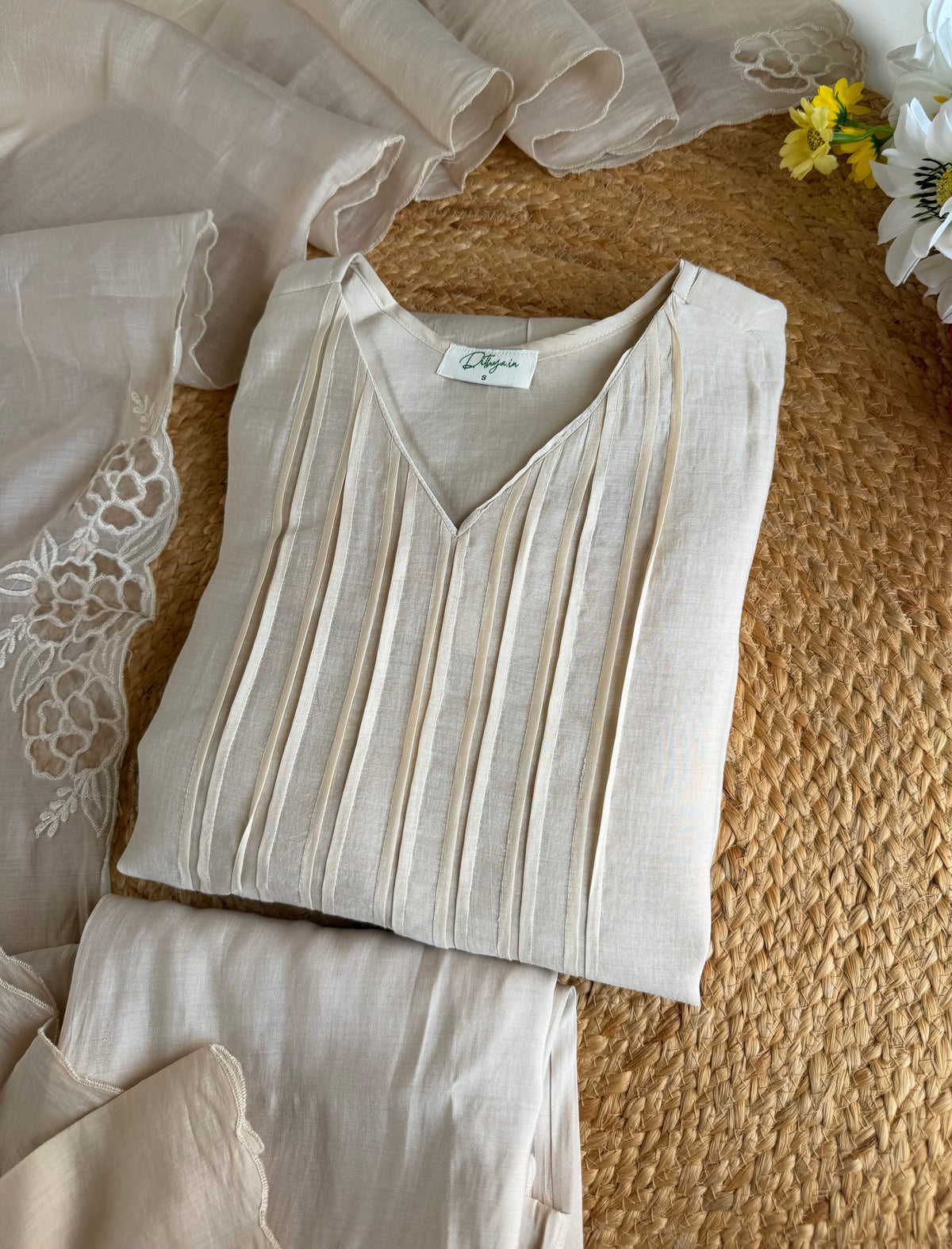 K013 - Surat mul chanderi handwork Aline Kurti with pants and dupatta